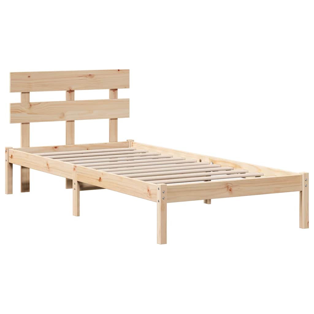 vidaXL Cadru de pat cu headboard Maro 100 x 200 cm Lemn masiv de pin vidaXL Cadru de pat cu headboard Maro 100 x 200 cm Lemn masiv de pin