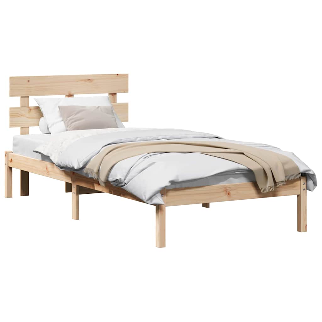 vidaXL Cadru de pat cu headboard Maro 100 x 200 cm Lemn masiv de pin vidaXL Cadru de pat cu headboard Maro 100 x 200 cm Lemn masiv de pin