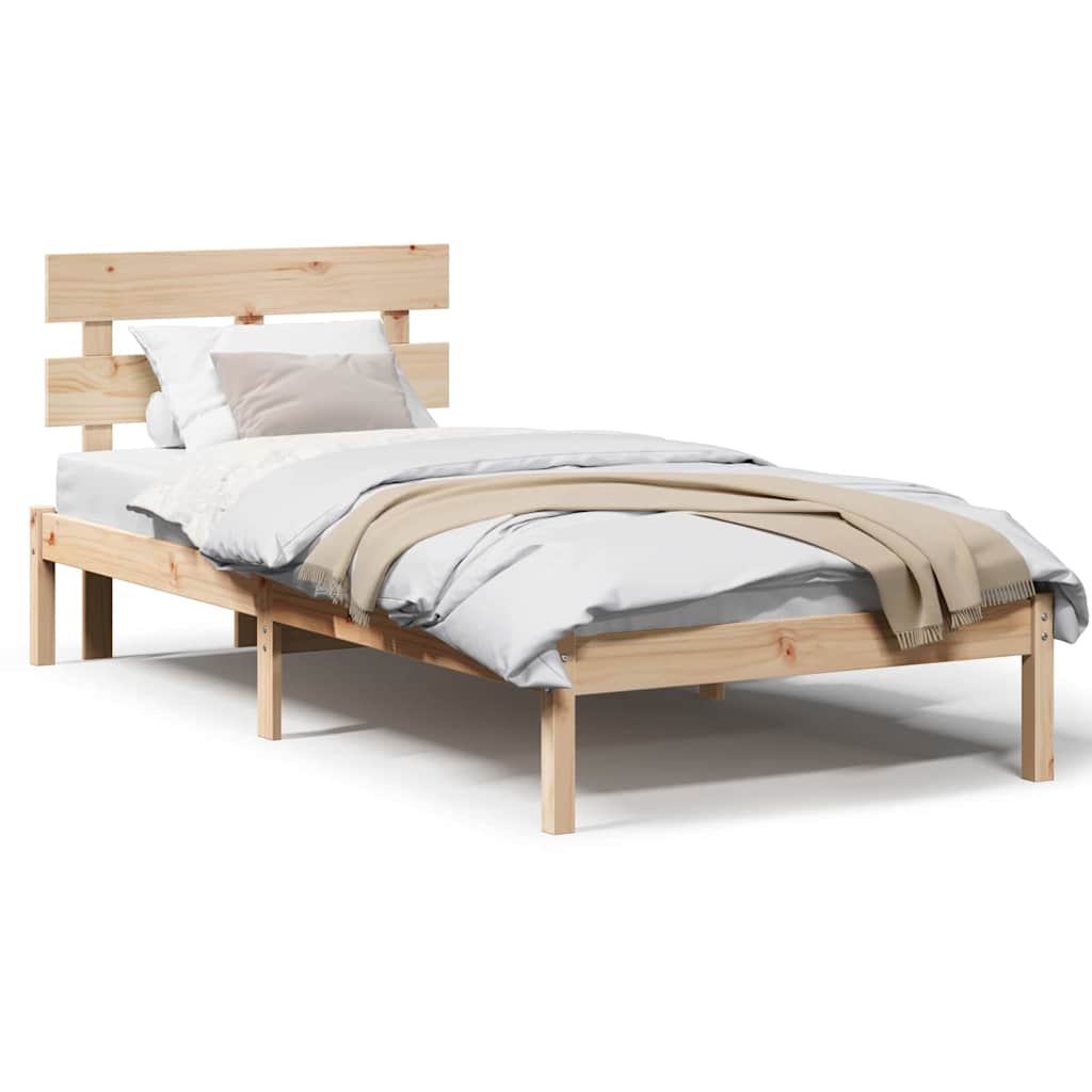 vidaXL Cadru de pat cu headboard Maro 100 x 200 cm Lemn masiv de pin vidaXL Cadru de pat cu headboard Maro 100 x 200 cm Lemn masiv de pin