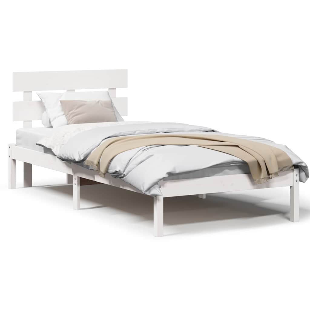vidaXL Cadru de pat cu headboard Alb 100 x 200 cm Lemn masiv de pin
