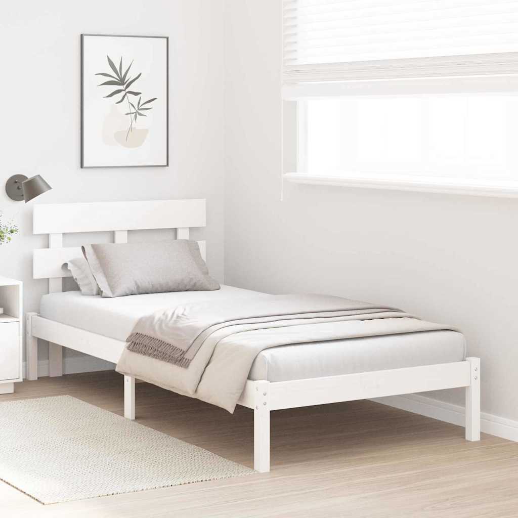 vidaXL Cadru de pat cu headboard Alb 100 x 200 cm Lemn masiv de pin