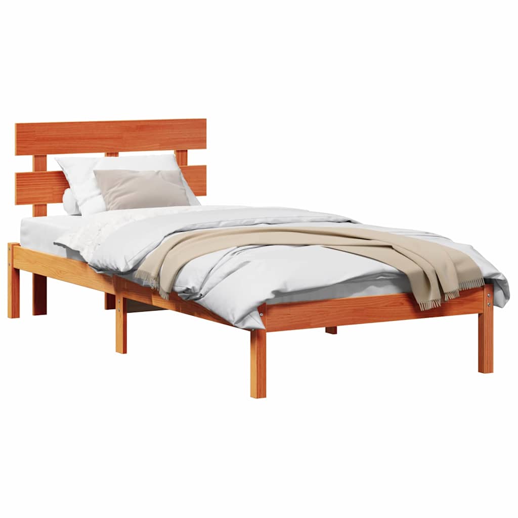 vidaXL Cadru de pat cu headboard Maro 100 x 200 cm Lemn masiv de pin vidaXL Cadru de pat cu headboard Maro 100 x 200 cm Lemn masiv de pin
