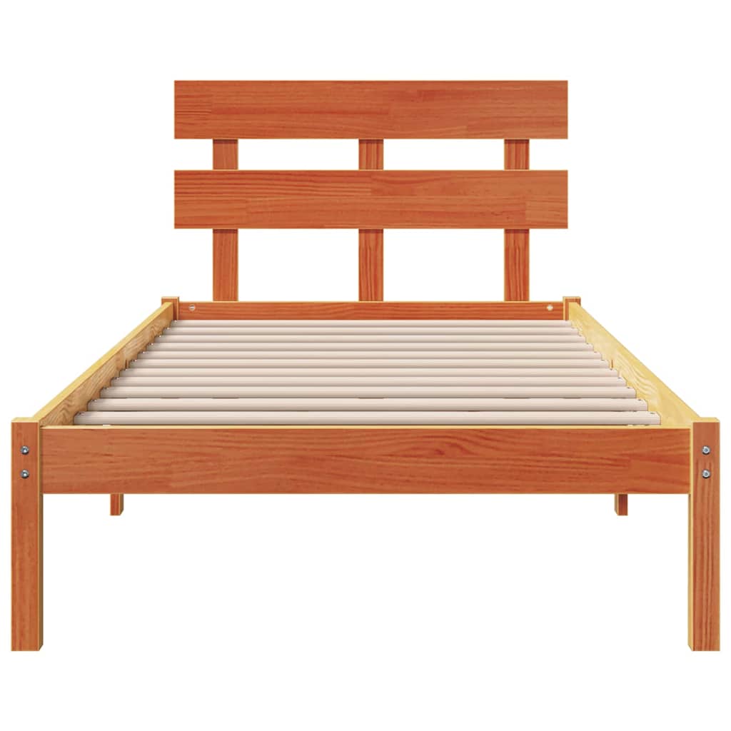 vidaXL Cadru de pat cu headboard Maro 100 x 200 cm Lemn masiv de pin vidaXL Cadru de pat cu headboard Maro 100 x 200 cm Lemn masiv de pin
