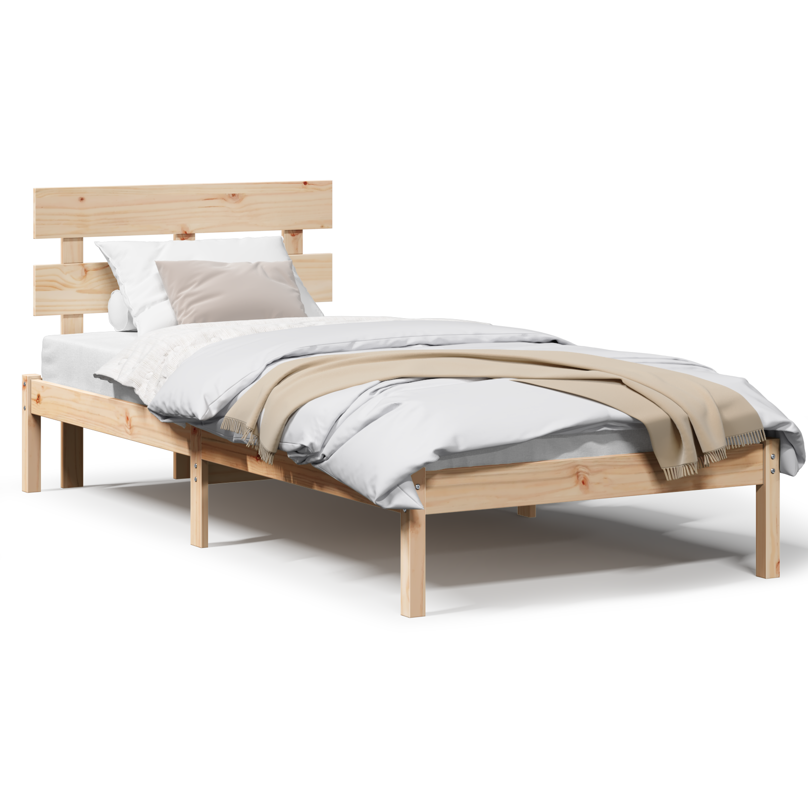 vidaXL Cadru de pat cu headboard Maro 75 x 190 cm Lemn masiv de pin