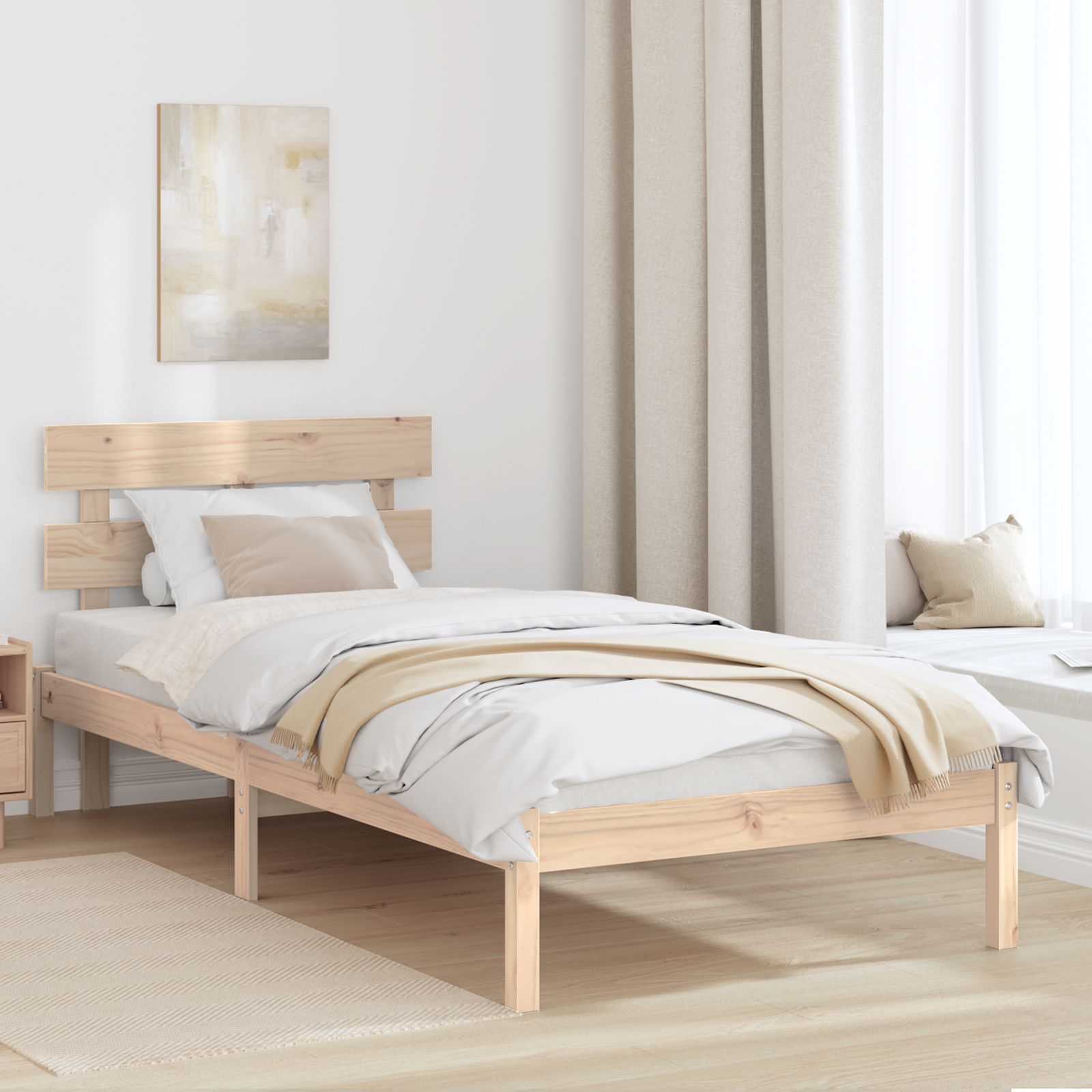 vidaXL Cadru de pat cu headboard Maro 75 x 190 cm Lemn masiv de pin