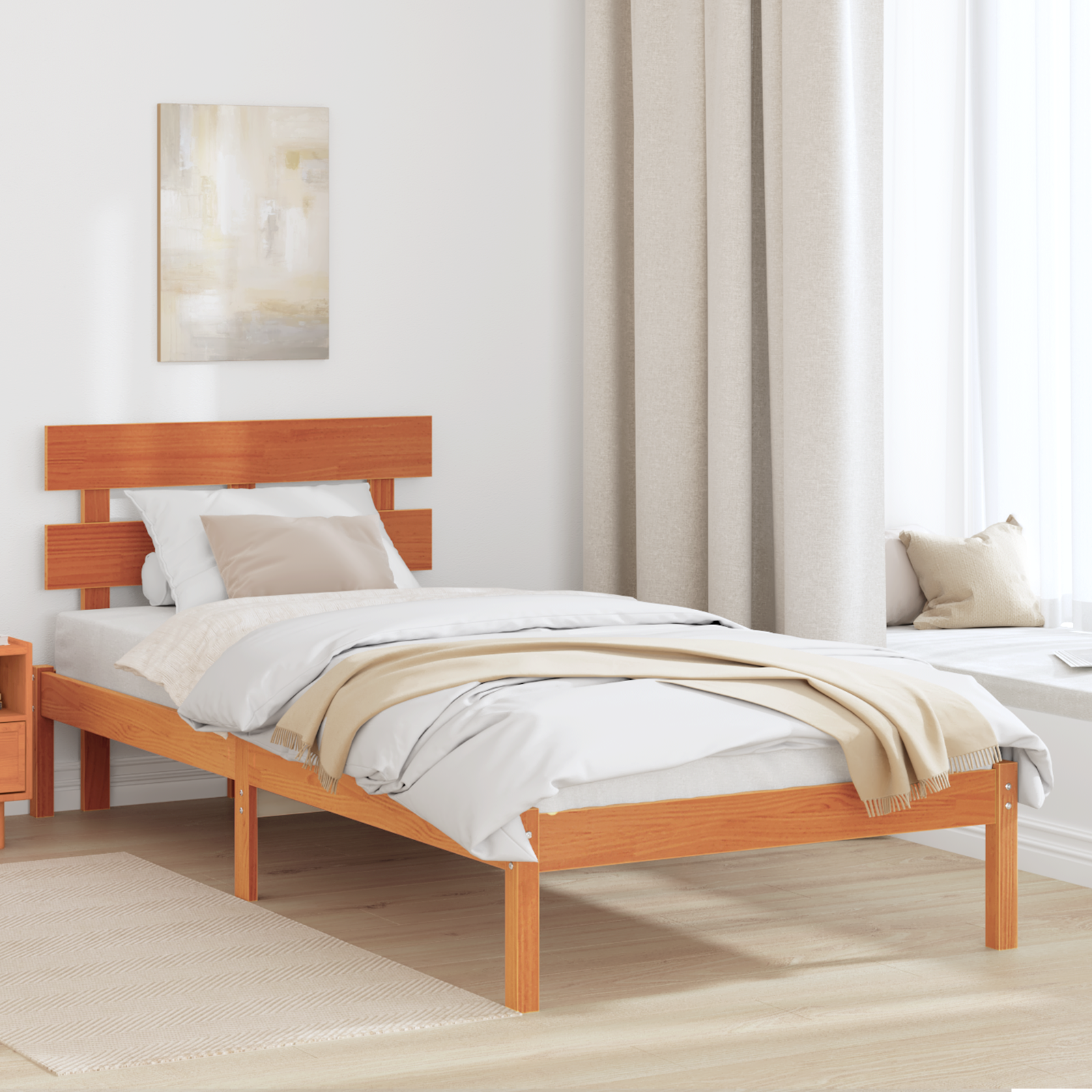 vidaXL Cadru de pat cu headboard Maro 75 x 190 cm Lemn masiv de pin