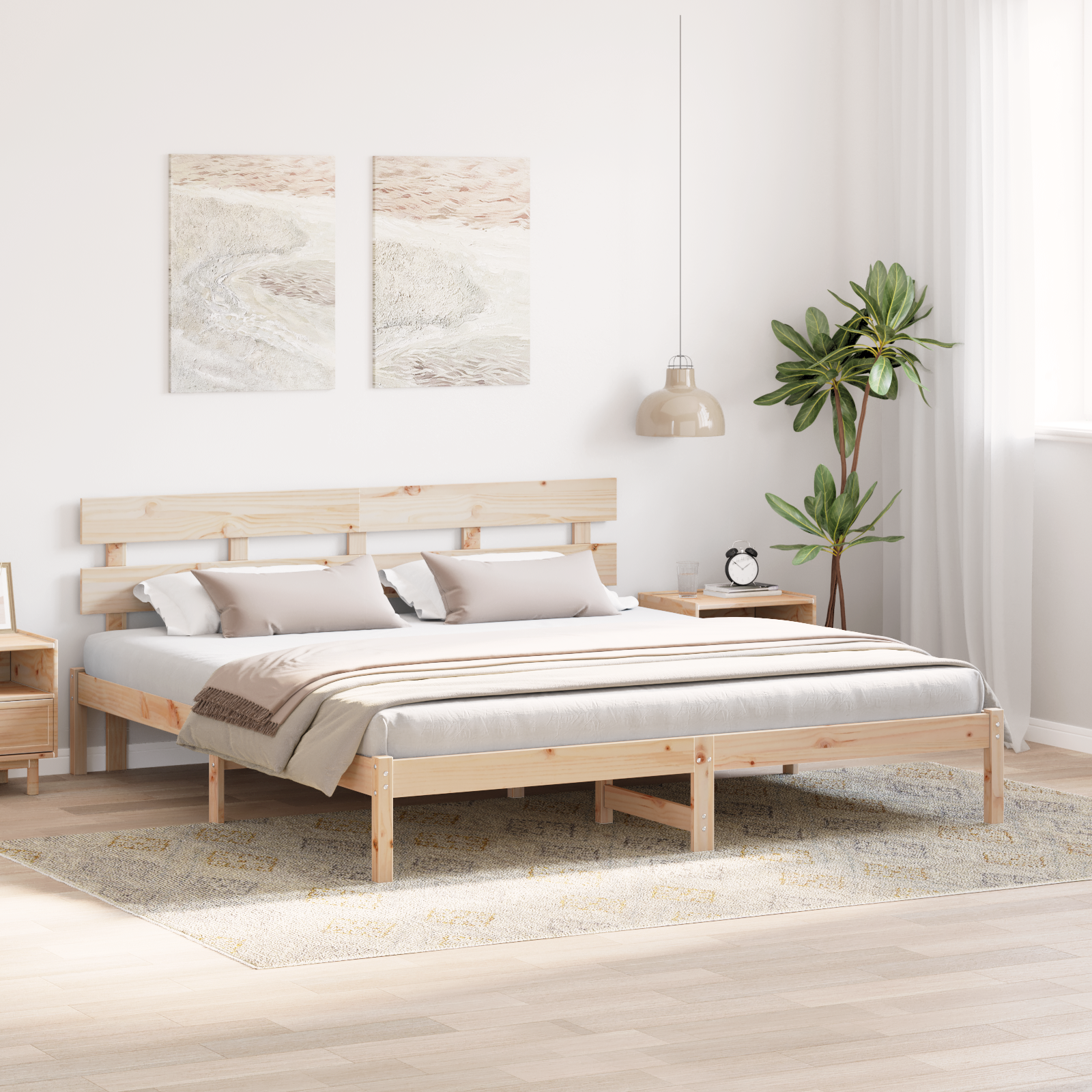 vidaXL Cadru de pat cu headboard Maro 200 x 200 cm Lemn masiv de pin vidaXL Cadru de pat cu headboard Maro 200 x 200 cm Lemn masiv de pin