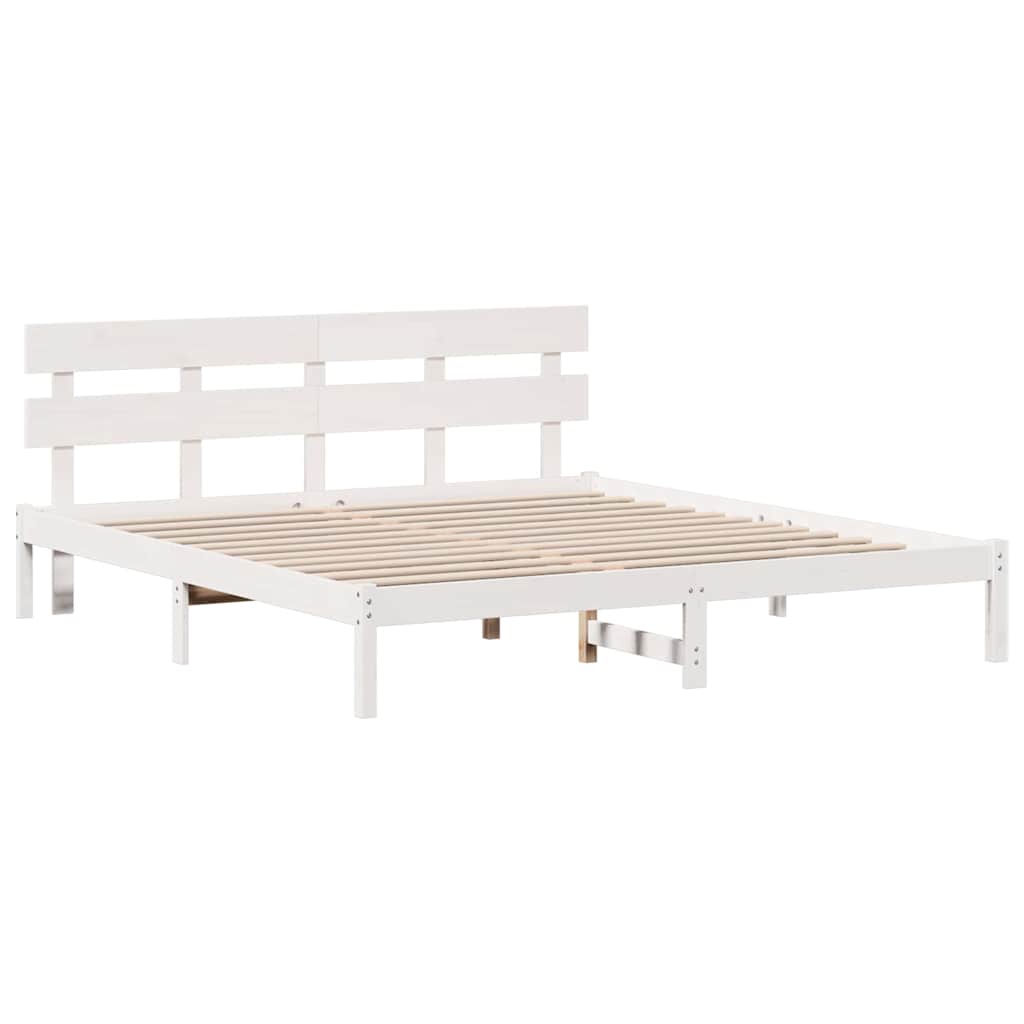 vidaXL Cadru de pat cu headboard Alb 200 x 200 cm Lemn masiv de pin vidaXL Cadru de pat cu headboard Alb 200 x 200 cm Lemn masiv de pin