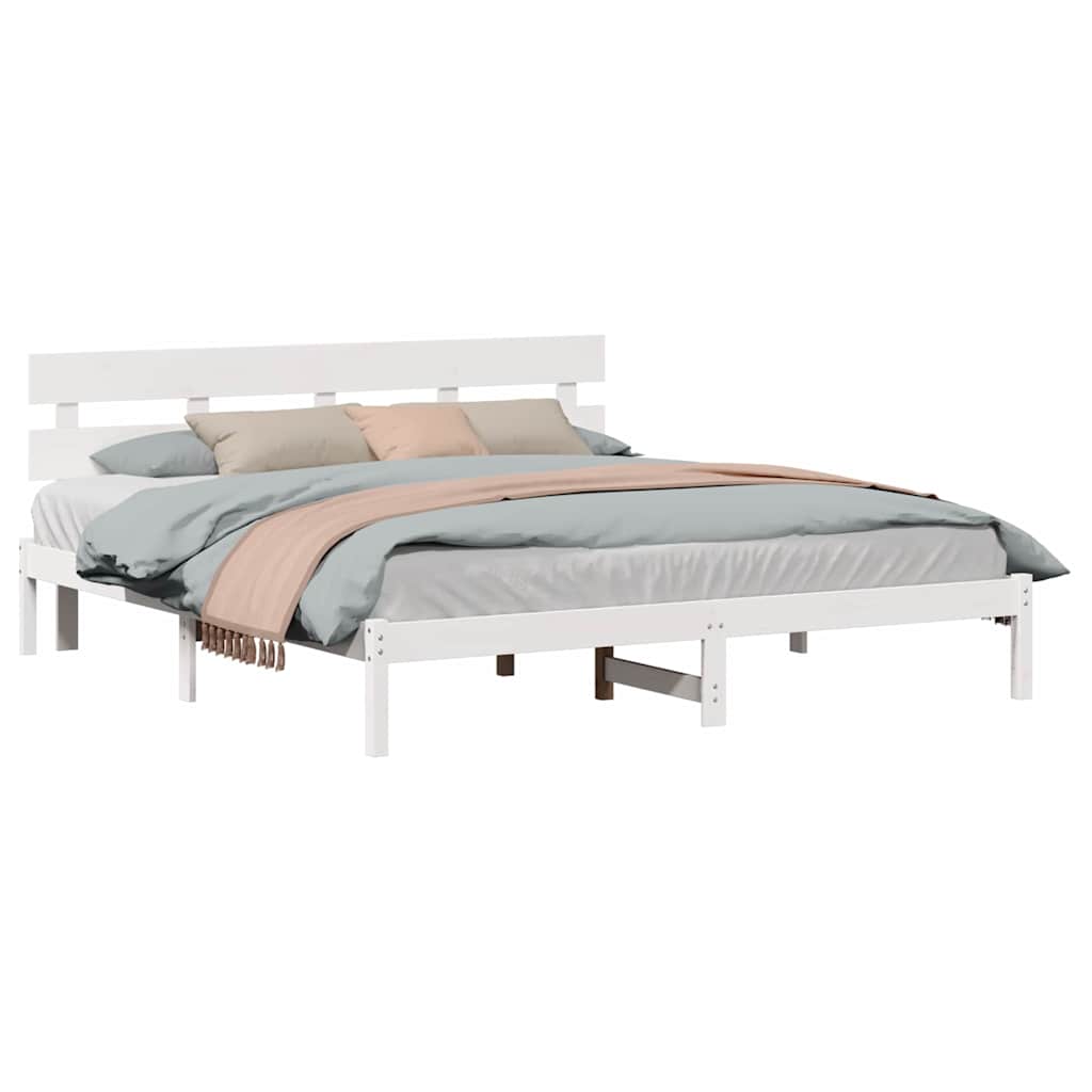 vidaXL Cadru de pat cu headboard Alb 200 x 200 cm Lemn masiv de pin vidaXL Cadru de pat cu headboard Alb 200 x 200 cm Lemn masiv de pin