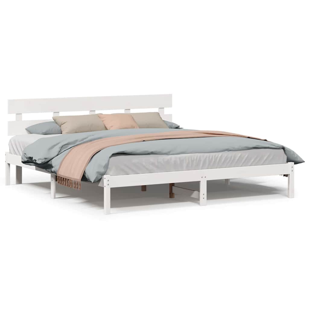 vidaXL Cadru de pat cu headboard Alb 200 x 200 cm Lemn masiv de pin vidaXL Cadru de pat cu headboard Alb 200 x 200 cm Lemn masiv de pin