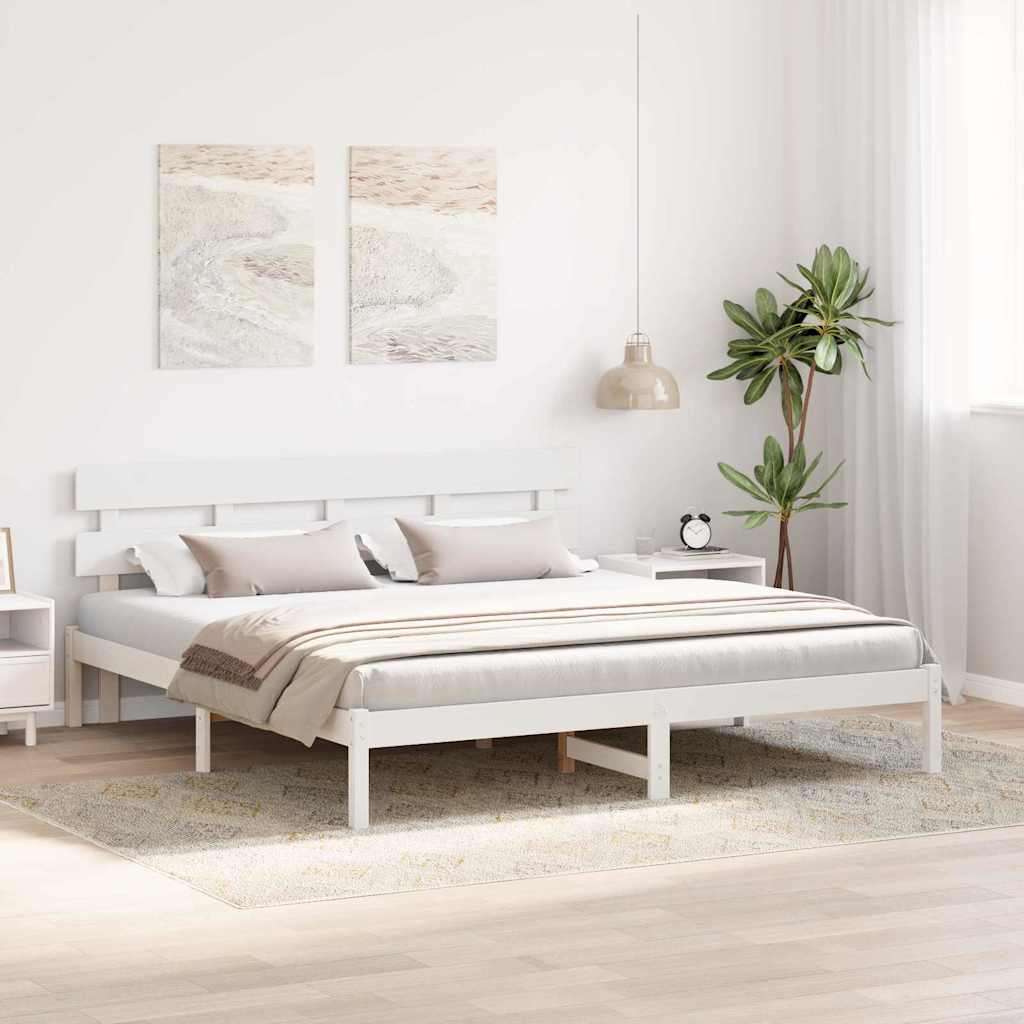 vidaXL Cadru de pat cu headboard Alb 200 x 200 cm Lemn masiv de pin vidaXL Cadru de pat cu headboard Alb 200 x 200 cm Lemn masiv de pin