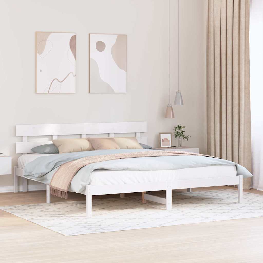 vidaXL Cadru de pat cu headboard Alb 200 x 200 cm Lemn masiv de pin vidaXL Cadru de pat cu headboard Alb 200 x 200 cm Lemn masiv de pin