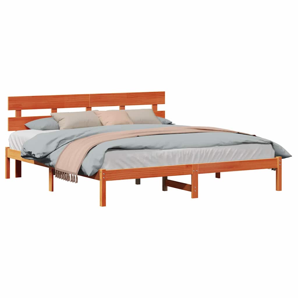 vidaXL Cadru de pat cu headboard Maro 200 x 200 cm Lemn masiv de pin vidaXL Cadru de pat cu headboard Maro 200 x 200 cm Lemn masiv de pin