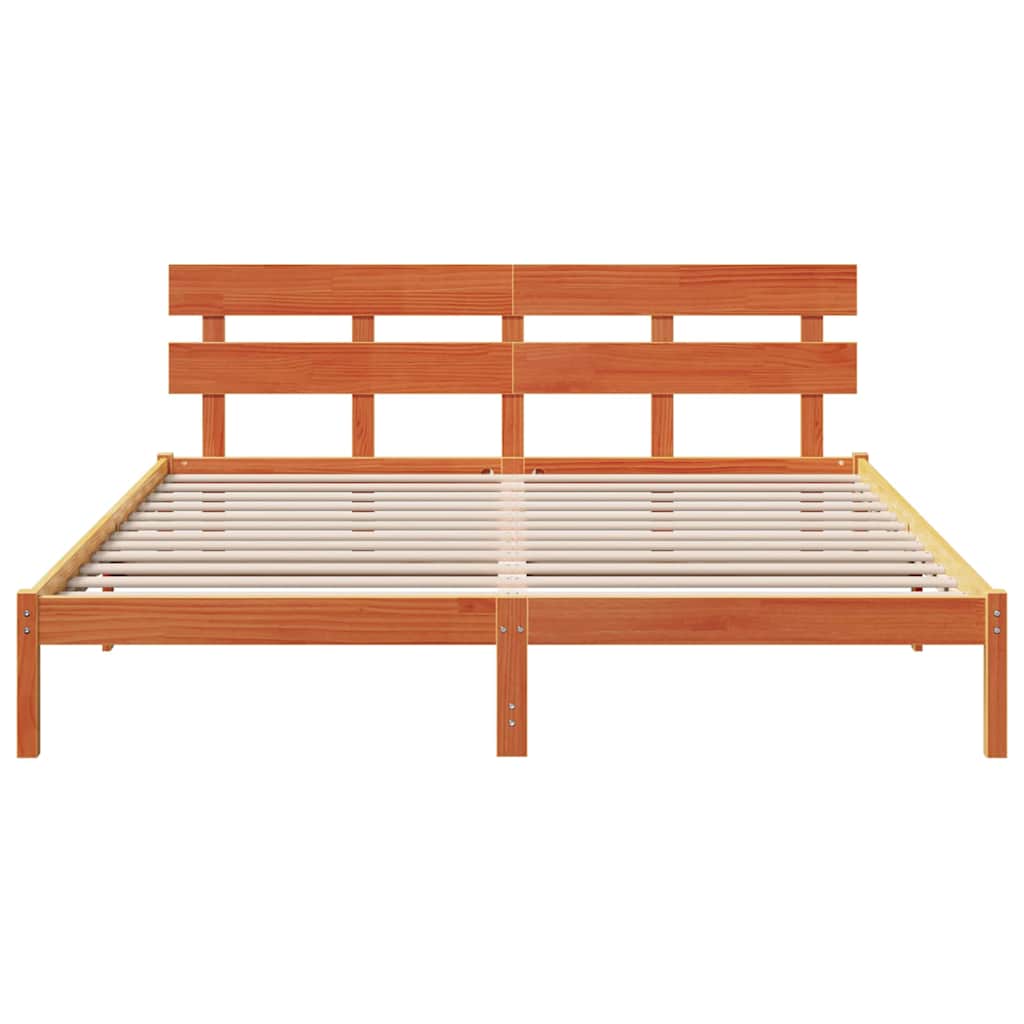 vidaXL Cadru de pat cu headboard Maro 200 x 200 cm Lemn masiv de pin vidaXL Cadru de pat cu headboard Maro 200 x 200 cm Lemn masiv de pin