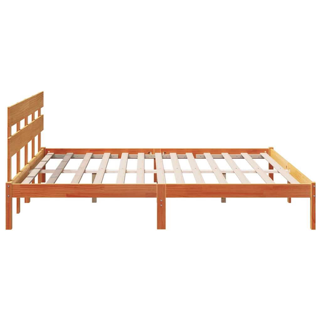 vidaXL Cadru de pat cu headboard Maro 200 x 200 cm Lemn masiv de pin vidaXL Cadru de pat cu headboard Maro 200 x 200 cm Lemn masiv de pin