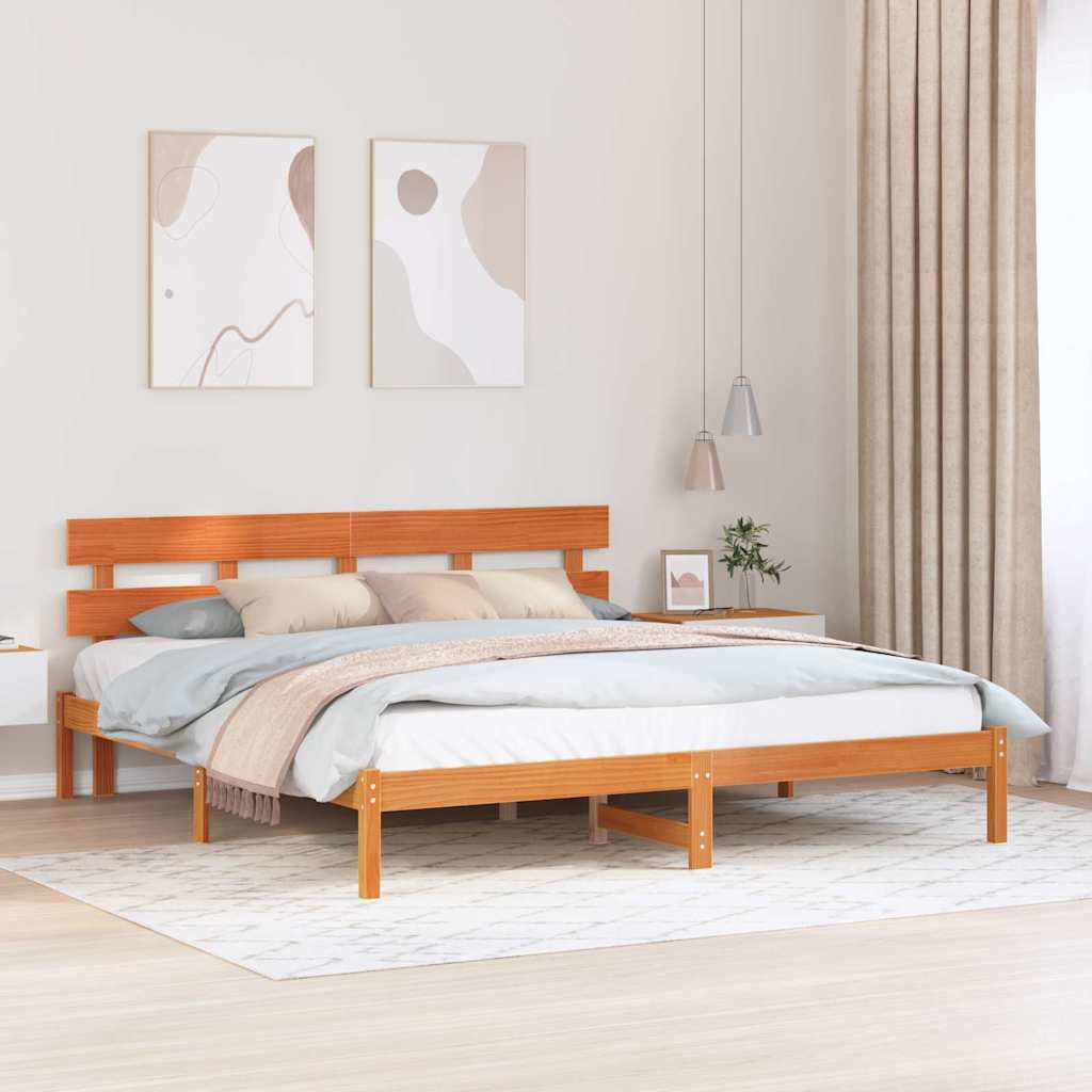 vidaXL Cadru de pat cu headboard Maro 200 x 200 cm Lemn masiv de pin vidaXL Cadru de pat cu headboard Maro 200 x 200 cm Lemn masiv de pin