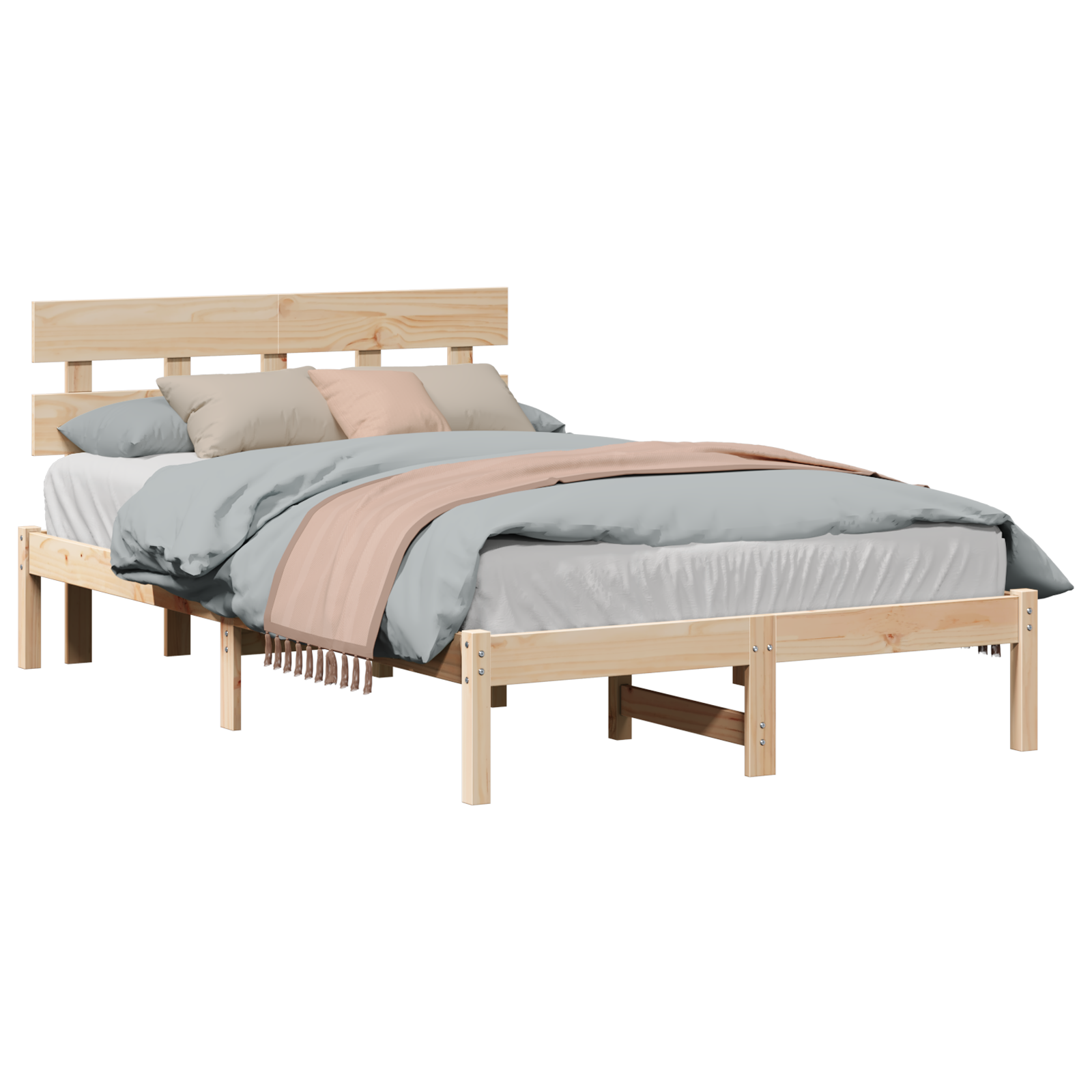 vidaXL Cadru de pat cu headboard Maro 135 x 190 cm Lemn masiv de pin vidaXL Cadru de pat cu headboard Maro 135 x 190 cm Lemn masiv de pin