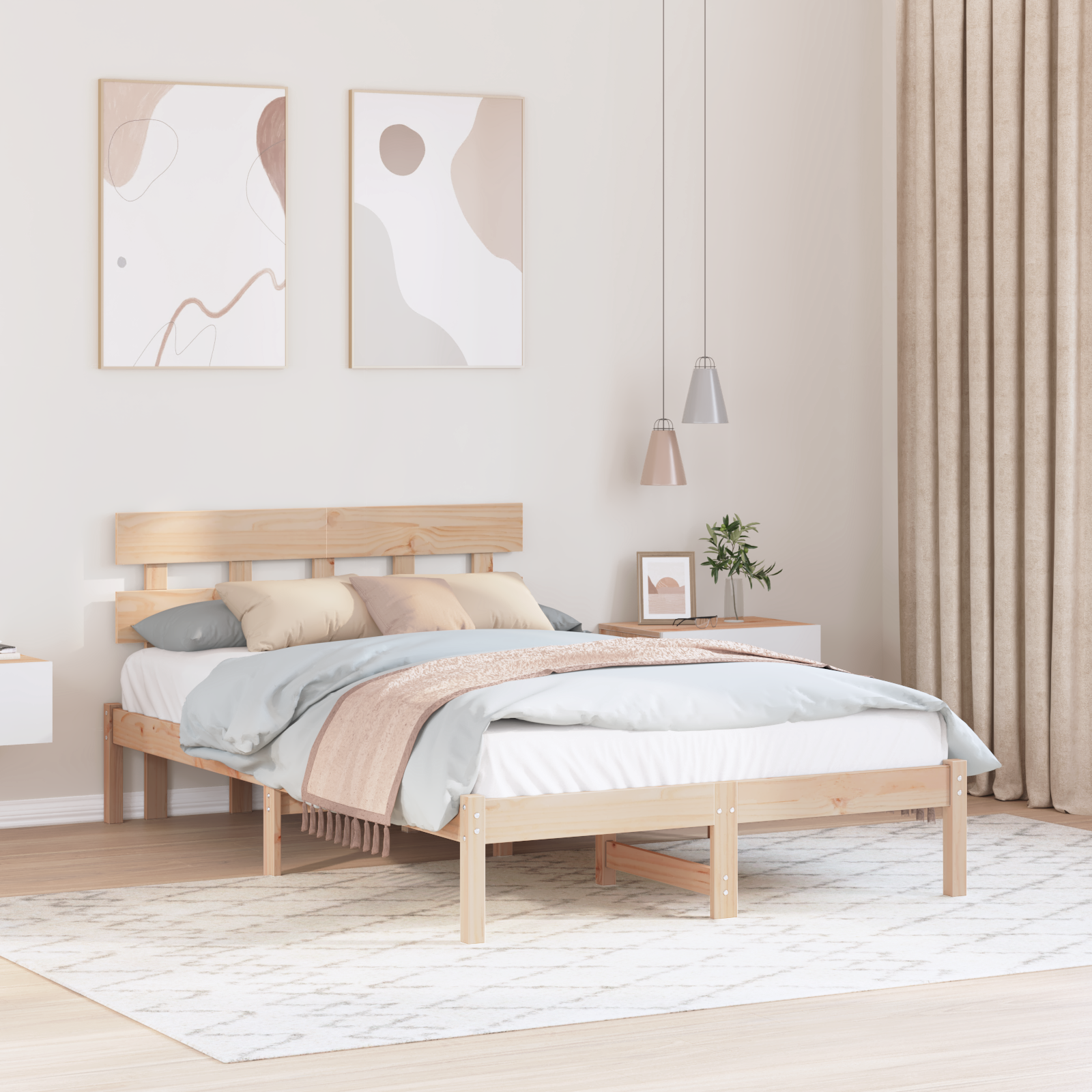 vidaXL Cadru de pat cu headboard Maro 135 x 190 cm Lemn masiv de pin vidaXL Cadru de pat cu headboard Maro 135 x 190 cm Lemn masiv de pin