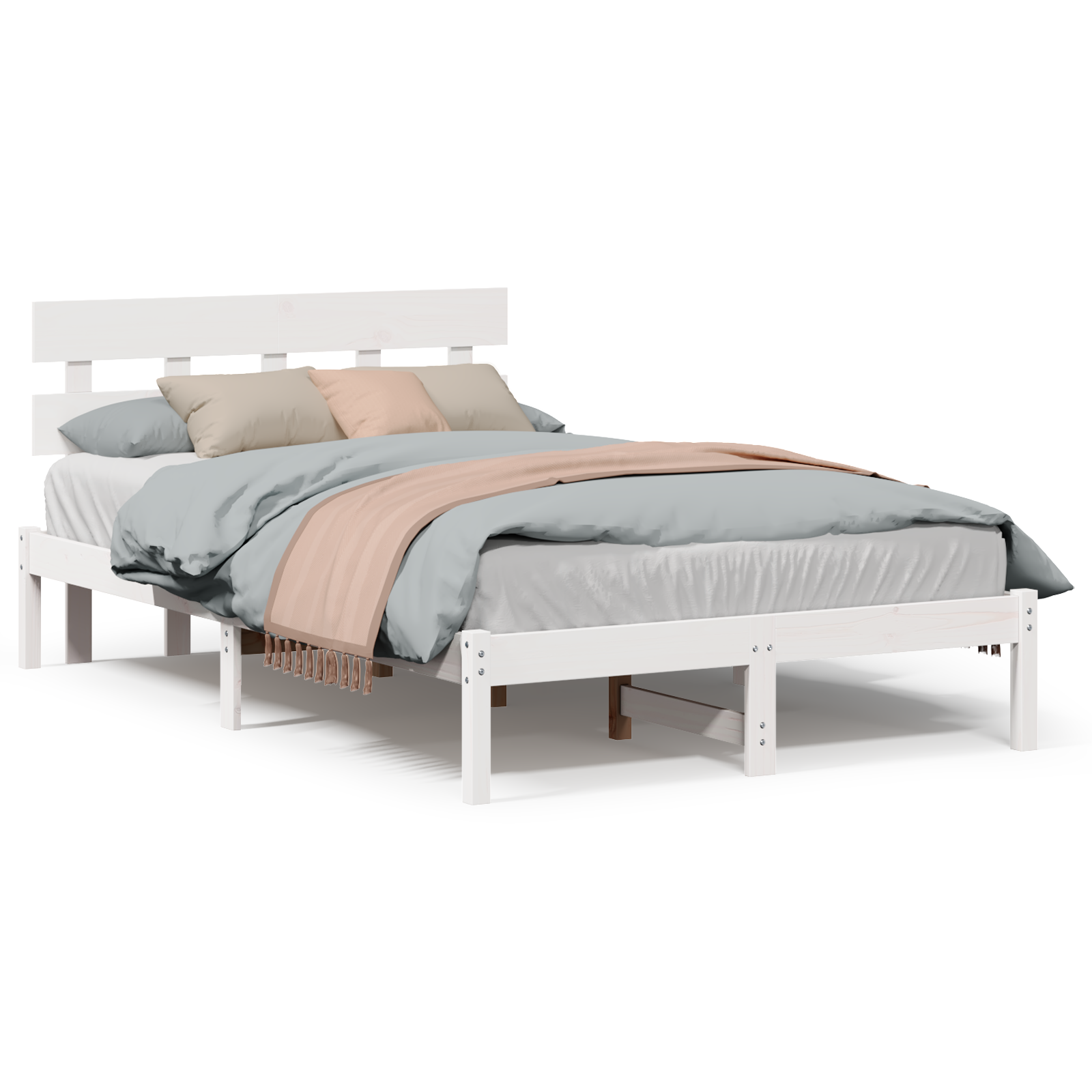 vidaXL Cadru de pat cu headboard Alb 135 x 190 cm Lemn masiv de pin