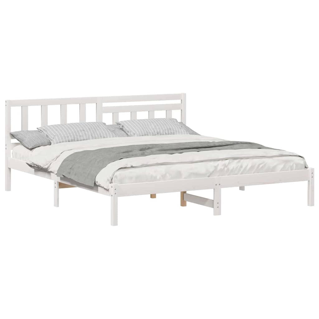 vidaXL Cadru de pat cu headboard Alb 200 x 200 cm Lemn masiv de pin vidaXL Cadru de pat cu headboard Alb 200 x 200 cm Lemn masiv de pin