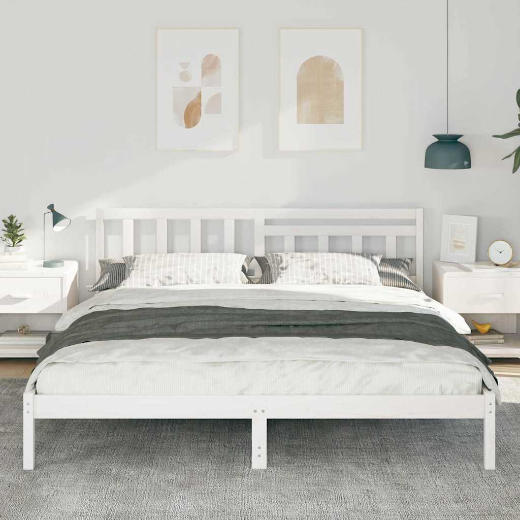 vidaXL Cadru de pat cu headboard Alb 200 x 200 cm Lemn masiv de pin vidaXL Cadru de pat cu headboard Alb 200 x 200 cm Lemn masiv de pin