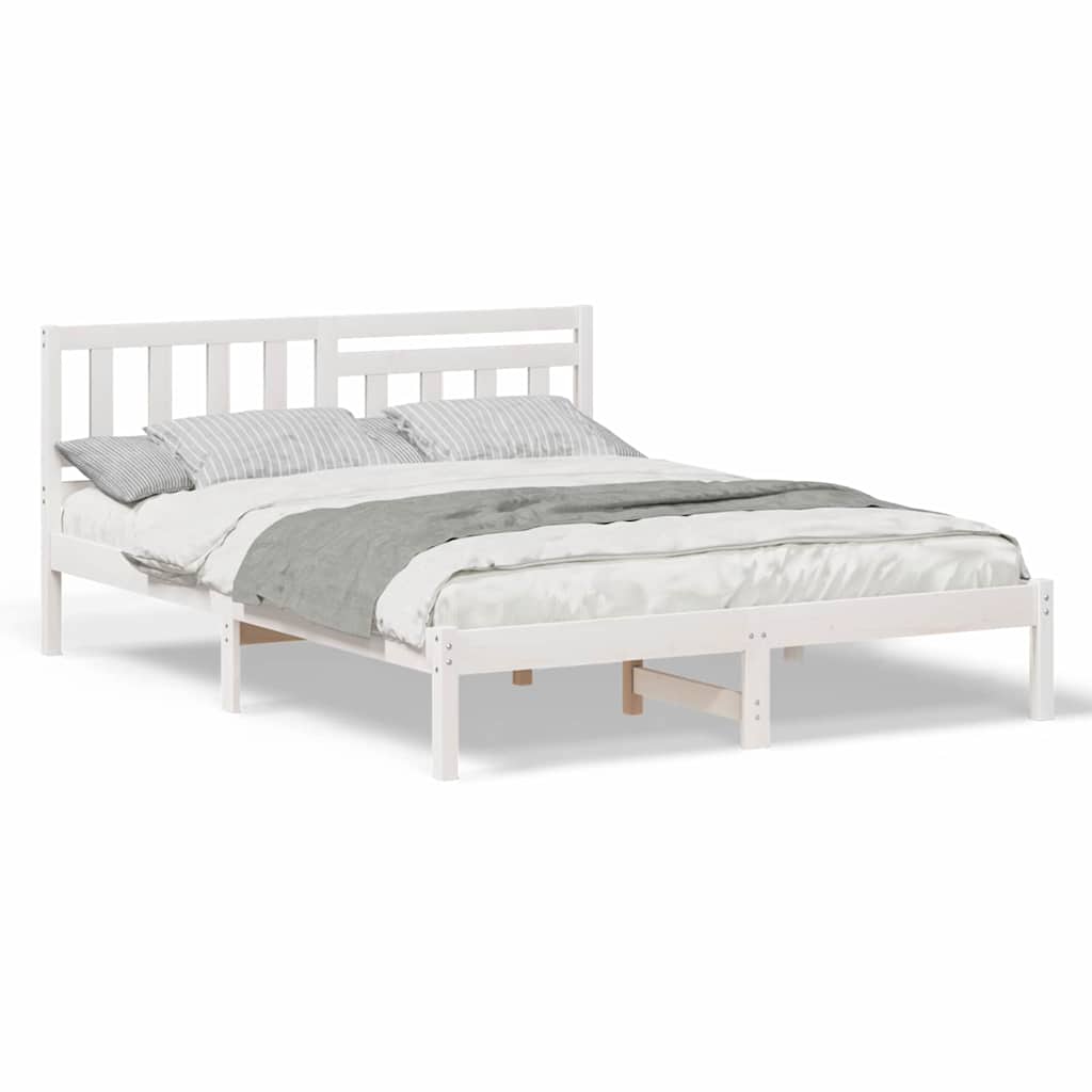 vidaXL Cadru de pat cu headboard Alb 160 x 200 cm Lemn masiv de pin vidaXL Cadru de pat cu headboard Alb 160 x 200 cm Lemn masiv de pin