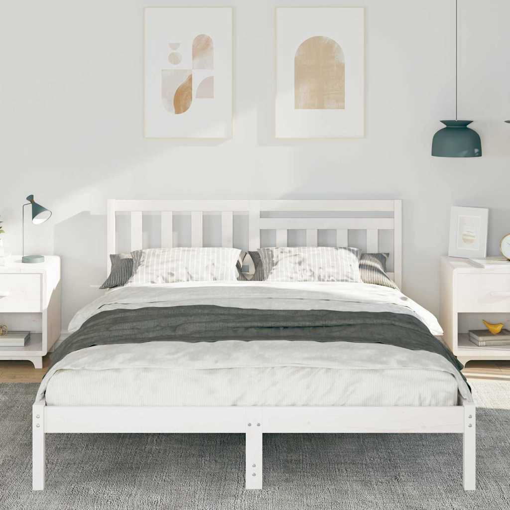 vidaXL Cadru de pat cu headboard Alb 160 x 200 cm Lemn masiv de pin vidaXL Cadru de pat cu headboard Alb 160 x 200 cm Lemn masiv de pin