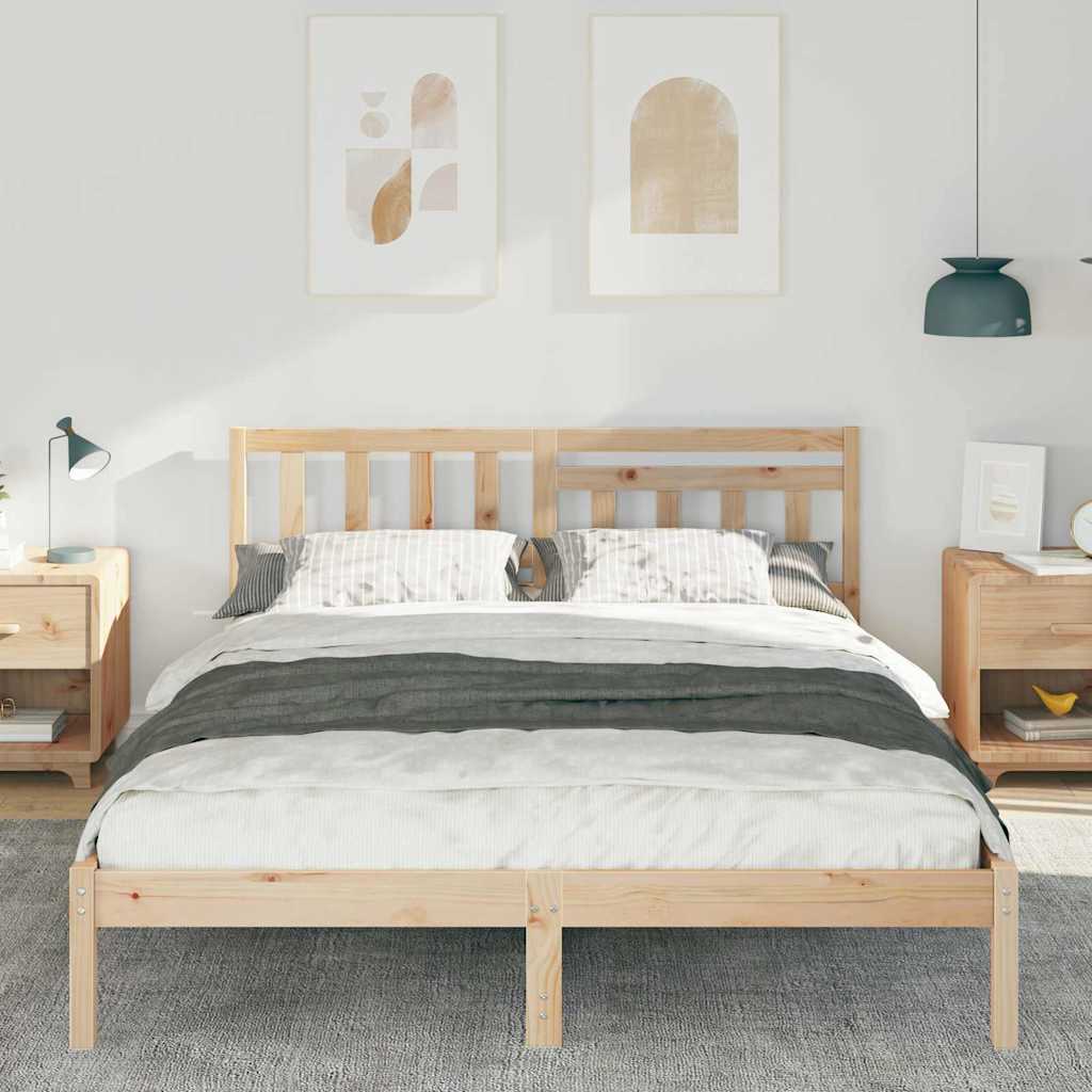 vidaXL Cadru de pat cu headboard Maro 150 x 200 cm Lemn masiv de pin vidaXL Cadru de pat cu headboard Maro 150 x 200 cm Lemn masiv de pin
