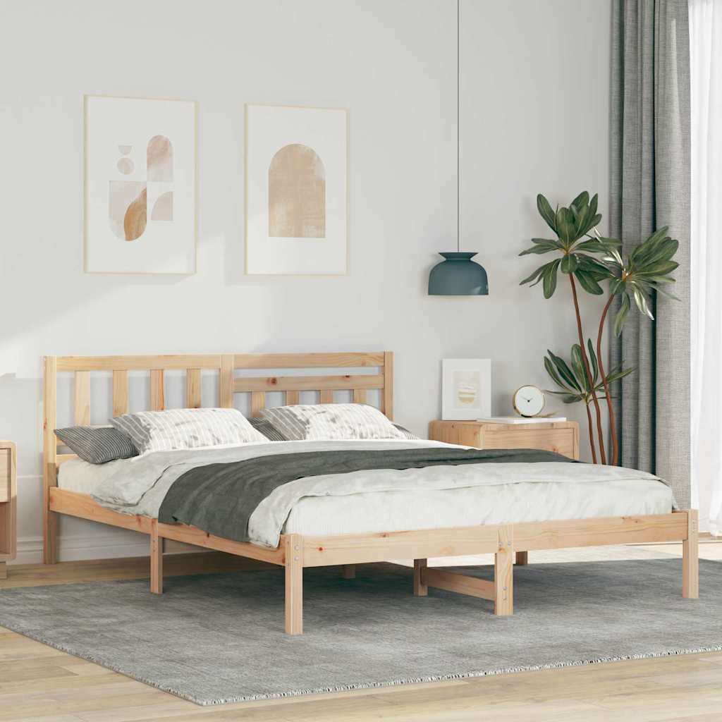 vidaXL Cadru de pat cu headboard Maro 150 x 200 cm Lemn masiv de pin vidaXL Cadru de pat cu headboard Maro 150 x 200 cm Lemn masiv de pin