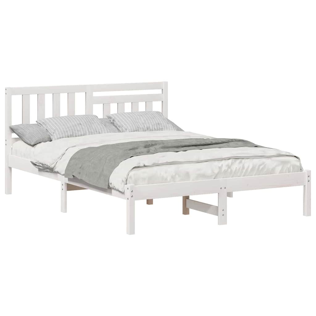 vidaXL Cadru de pat cu headboard Alb 140 x 190 cm Lemn de pin masiv