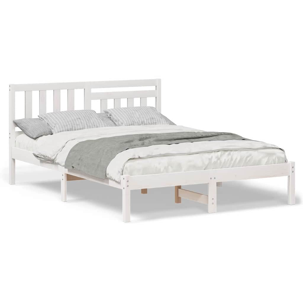 vidaXL Cadru de pat cu headboard Alb 120 x 190 cm Lemn masiv de pin