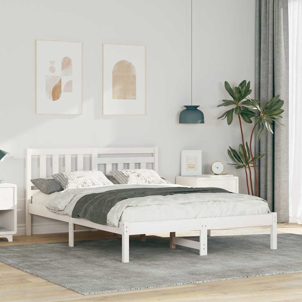 vidaXL Cadru de pat cu headboard Alb 120 x 190 cm Lemn masiv de pin