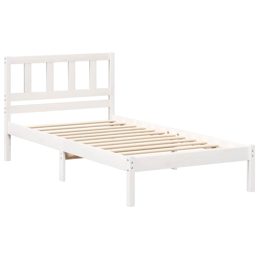 vidaXL Cadru de pat cu headboard Alb 75 x 190 cm Lemn masiv de pin vidaXL Cadru de pat cu headboard Alb 75 x 190 cm Lemn masiv de pin