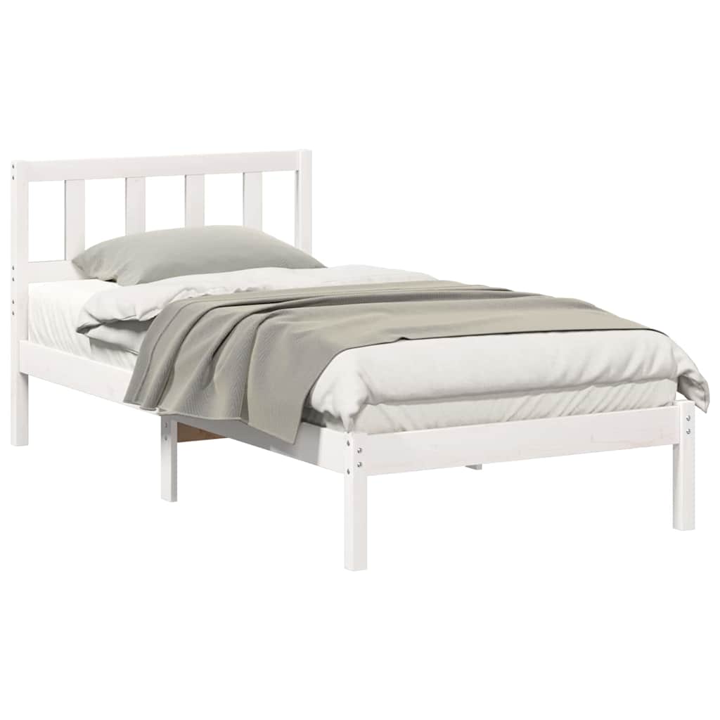 vidaXL Cadru de pat cu headboard Alb 75 x 190 cm Lemn masiv de pin vidaXL Cadru de pat cu headboard Alb 75 x 190 cm Lemn masiv de pin