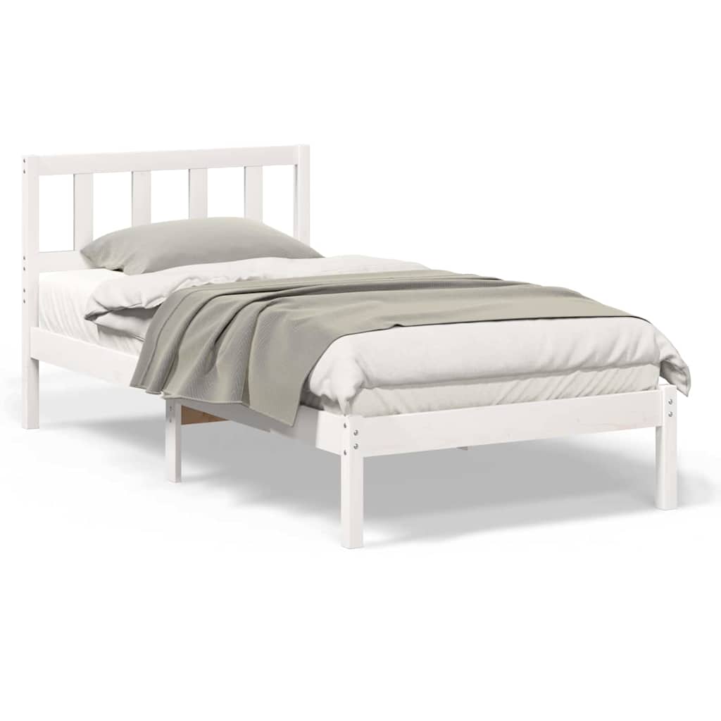 vidaXL Cadru de pat cu headboard Alb 75 x 190 cm Lemn masiv de pin vidaXL Cadru de pat cu headboard Alb 75 x 190 cm Lemn masiv de pin