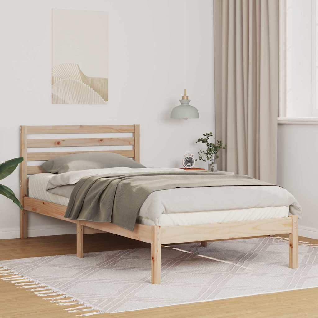 vidaXL Cadru de pat cu headboard Maro 100 x 200 cm Lemn masiv de pin vidaXL Cadru de pat cu headboard Maro 100 x 200 cm Lemn masiv de pin