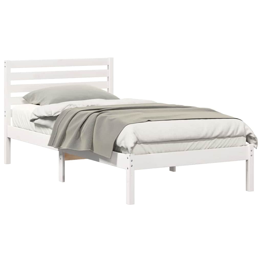 vidaXL Cadru de pat cu headboard Alb 100 x 200 cm Lemn masiv de pin