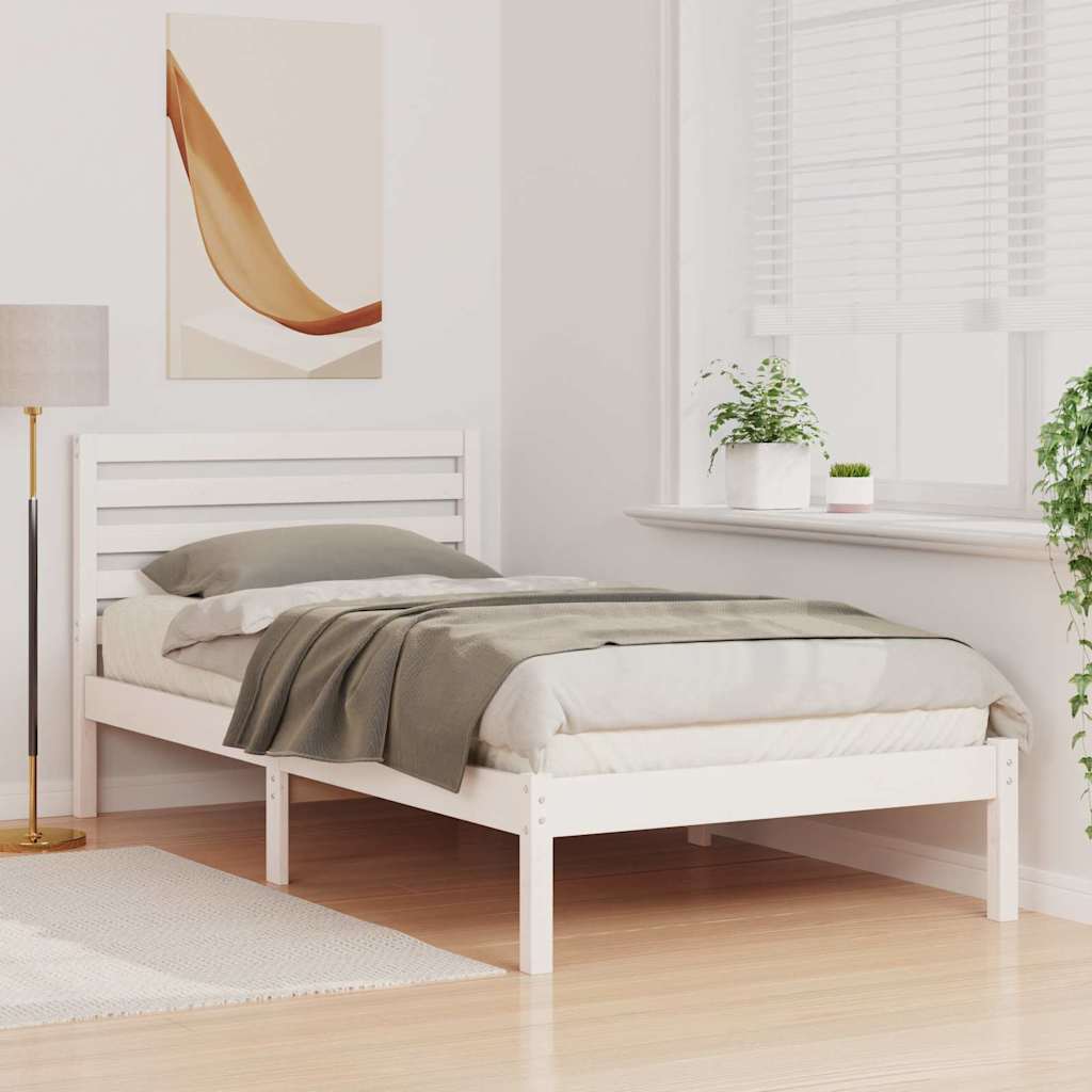 vidaXL Cadru de pat cu headboard Alb 100 x 200 cm Lemn masiv de pin