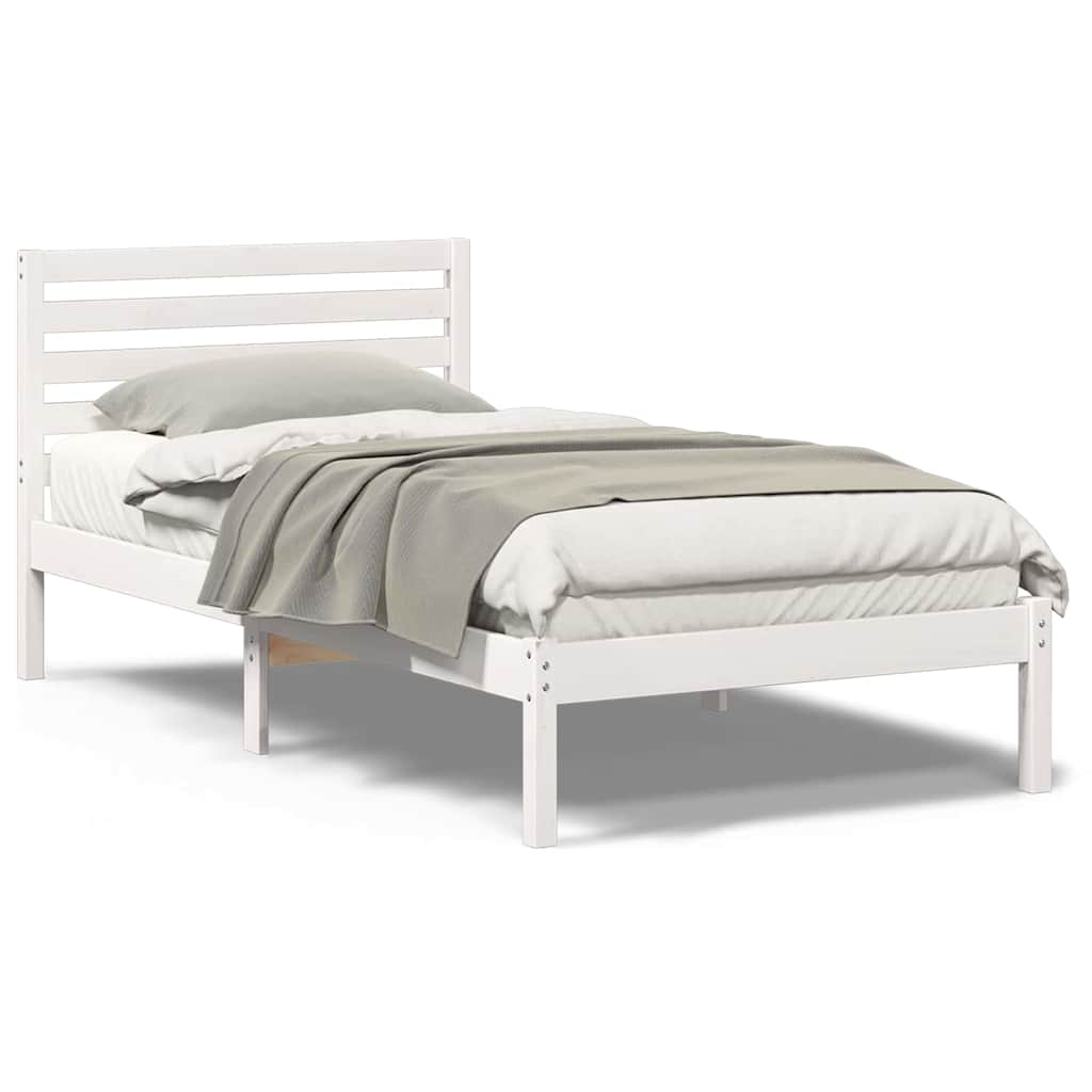 vidaXL Cadru de pat cu headboard Alb 75 x 190 cm Lemn masiv de pin vidaXL Cadru de pat cu headboard Alb 75 x 190 cm Lemn masiv de pin