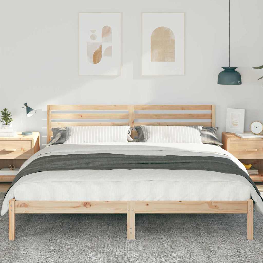 vidaXL Cadru de pat cu headboard Maro 200 x 200 cm Lemn masiv de pin vidaXL Cadru de pat cu headboard Maro 200 x 200 cm Lemn masiv de pin