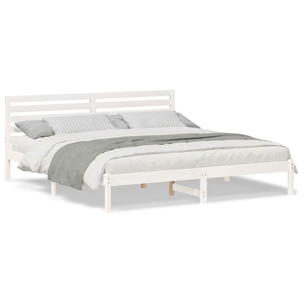 vidaXL Cadru de pat cu headboard Alb 200 x 200 cm Lemn masiv de pin vidaXL Cadru de pat cu headboard Alb 200 x 200 cm Lemn masiv de pin
