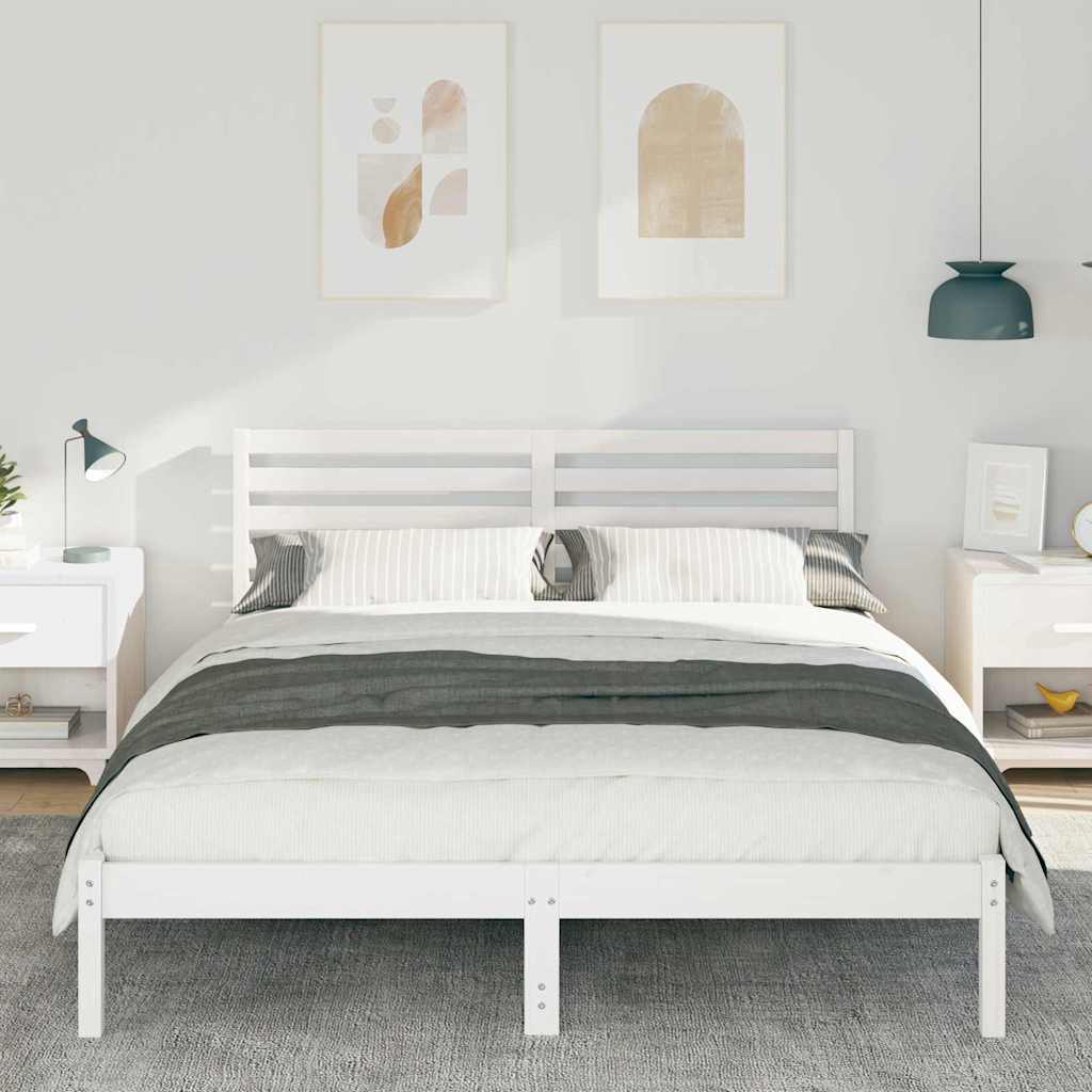 vidaXL Cadru de pat cu headboard Alb 200 x 200 cm Lemn masiv de pin vidaXL Cadru de pat cu headboard Alb 200 x 200 cm Lemn masiv de pin
