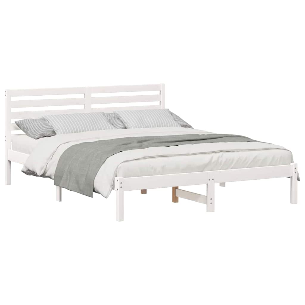 vidaXL Cadru de pat cu headboard Alb 160 x 200 cm Lemn masiv de pin vidaXL Cadru de pat cu headboard Alb 160 x 200 cm Lemn masiv de pin
