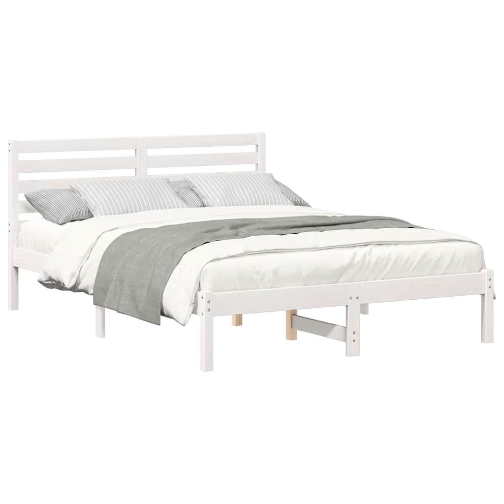 vidaXL Cadru de pat cu headboard Alb 120 x 190 cm Lemn masiv de pin