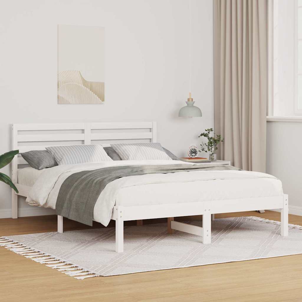 vidaXL Cadru de pat cu headboard Alb 120 x 190 cm Lemn masiv de pin