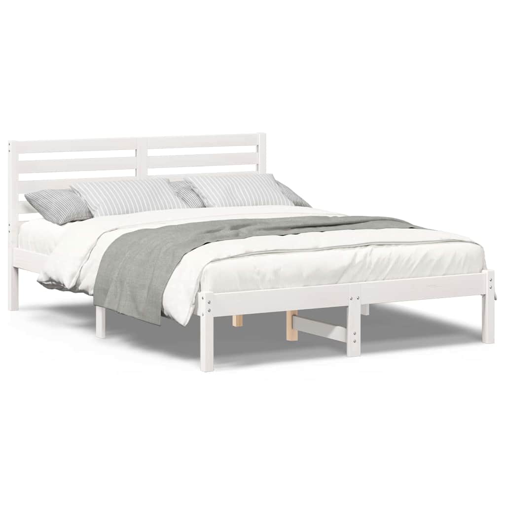 vidaXL Cadru de pat cu headboard Alb 140 x 190 cm Lemn de pin masiv