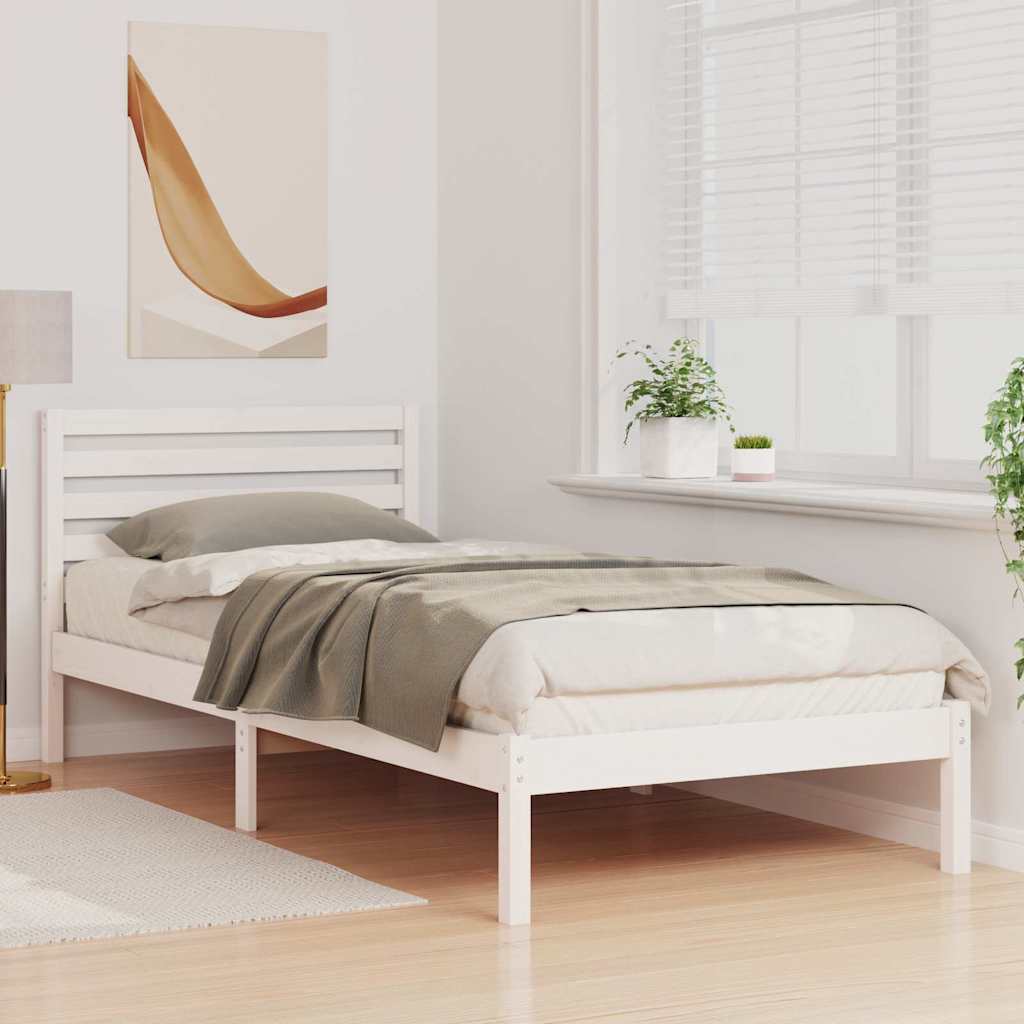 vidaXL Cadru de pat cu headboard Alb 100 x 210 cm Lemn masiv de pin