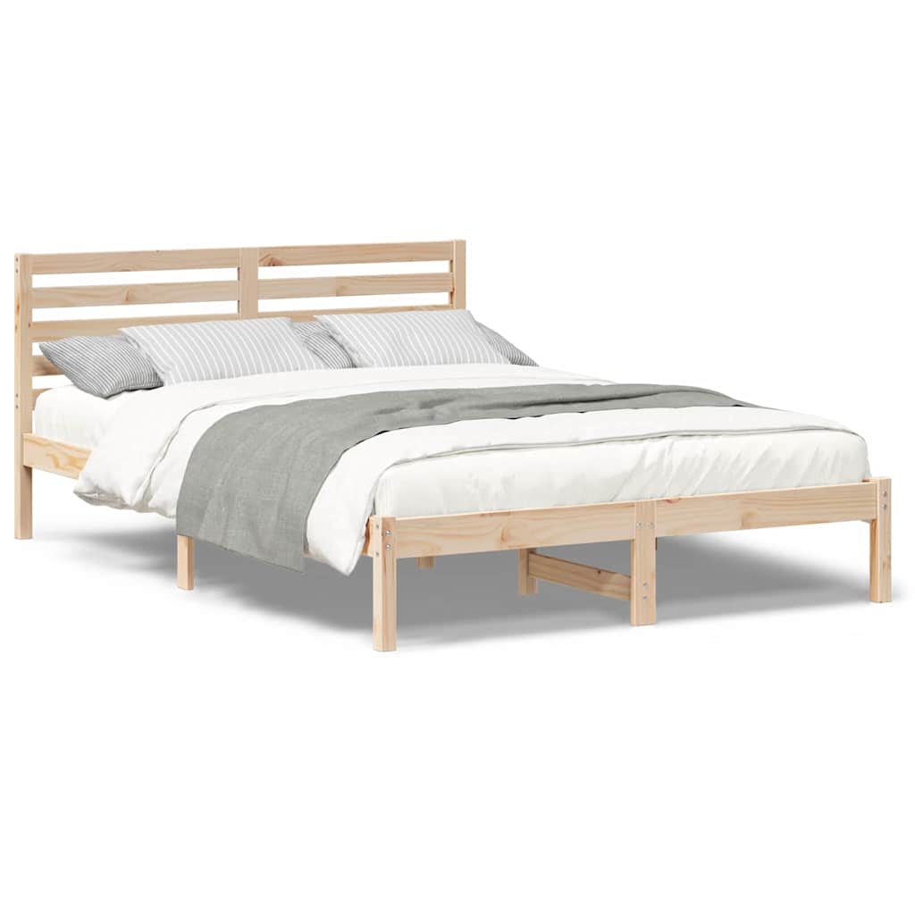 vidaXL Cadru de pat cu headboard Maro 140 x 210 cm Lemn masiv de pin vidaXL Cadru de pat cu headboard Maro 140 x 210 cm Lemn masiv de pin