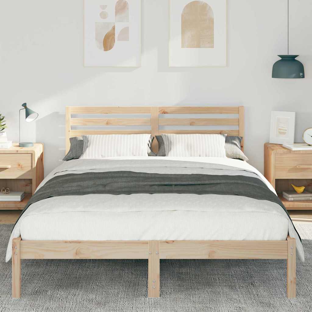 vidaXL Cadru de pat cu headboard Maro 140 x 210 cm Lemn masiv de pin vidaXL Cadru de pat cu headboard Maro 140 x 210 cm Lemn masiv de pin