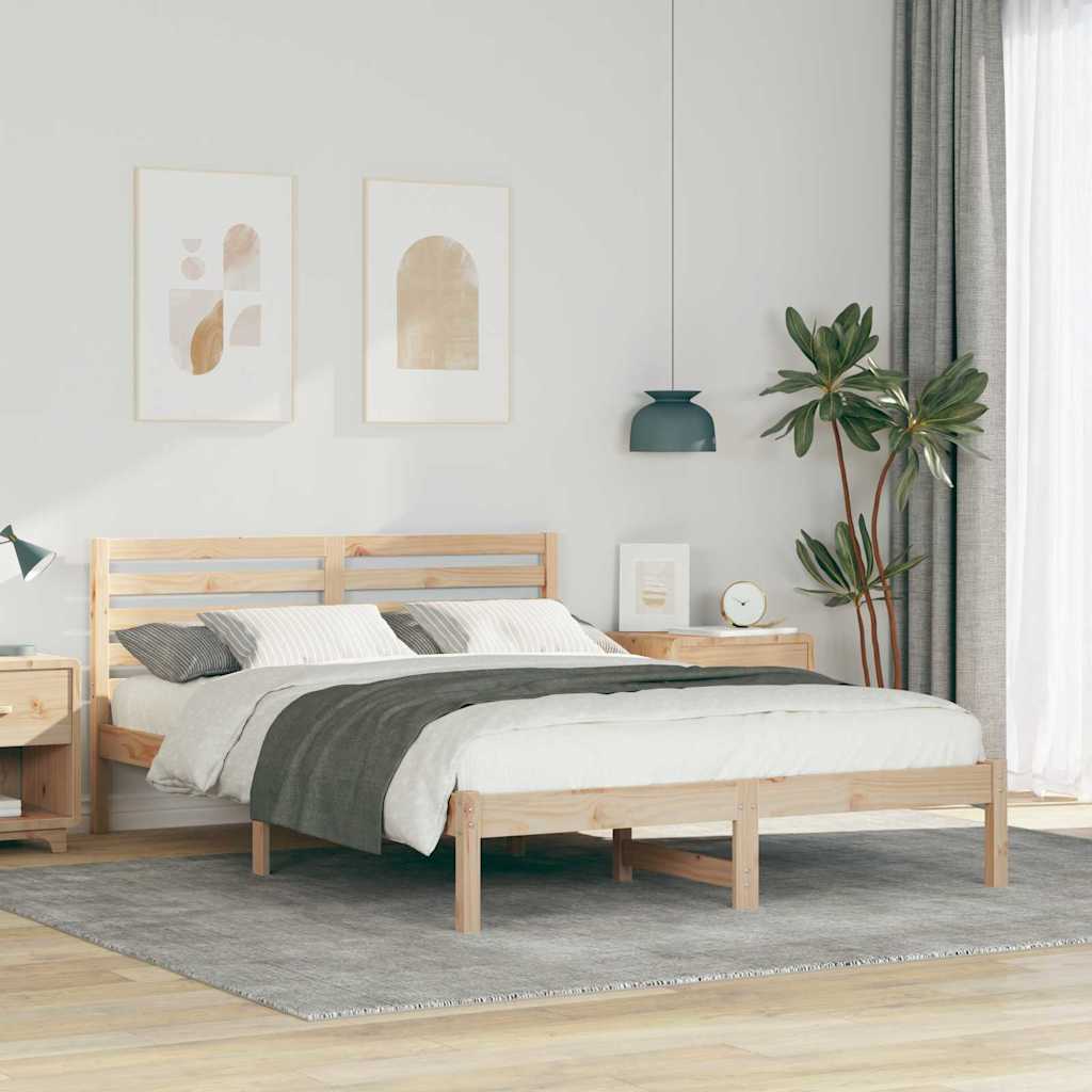 vidaXL Cadru de pat cu headboard Maro 140 x 210 cm Lemn masiv de pin vidaXL Cadru de pat cu headboard Maro 140 x 210 cm Lemn masiv de pin